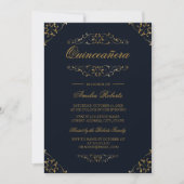 Antiek Navy Gold bloeien Quinceanera Uitnodiging (Voorkant)