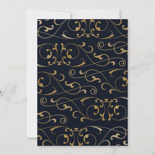 Antiek Navy Gold bloeien Quinceanera Uitnodiging (Achterkant)