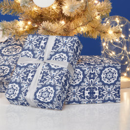Antiek Nederlands Delft Blue Floral Pattern Cadeaupapier