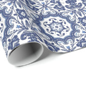 Antiek Nederlands Delft Blue Floral Pattern Cadeaupapier (Rol Hoek)