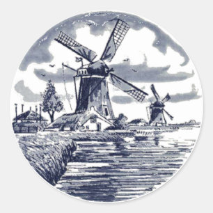  Antiek Nederlandse Delft Blue Windmill Ronde Sticker