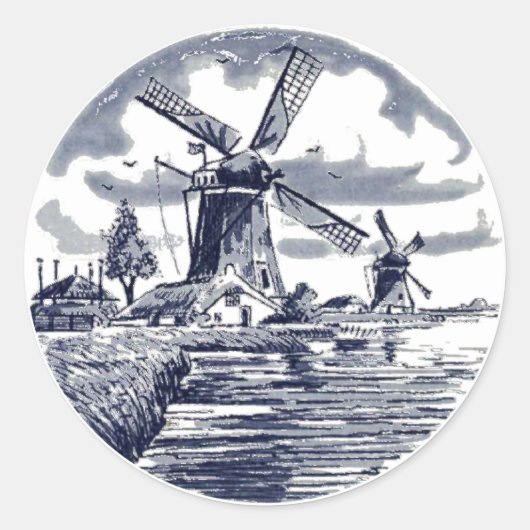  Antiek Nederlandse Delft Blue Windmill Ronde Sticker (Voorkant)