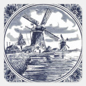  Antiek Nederlandse Delft Blue Windmill Vierkante Sticker (Voorkant)