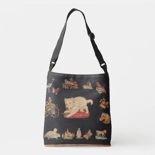 Antiek Needlepoint Kitty Cat Crossbody Tas (Achterkant)