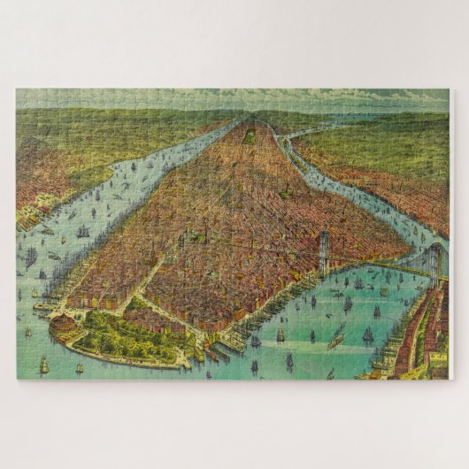 Antiek New York City Bird's Eye Uitzicht Map Legpuzzel (Horizontaal)