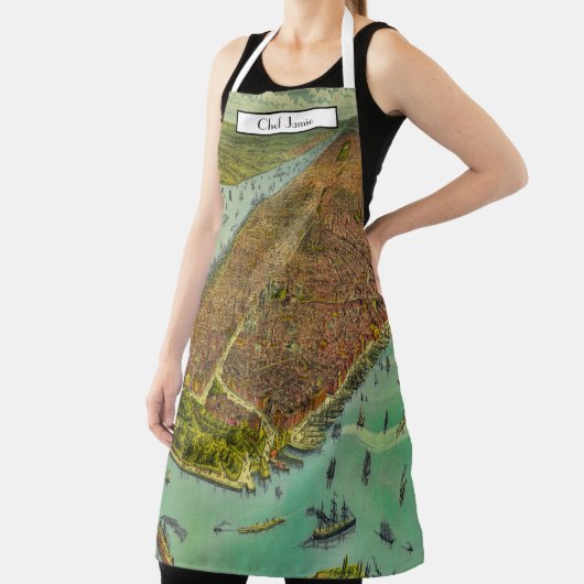 Antiek New York City Bird's Eye Uitzicht Map Schort (Insitu)