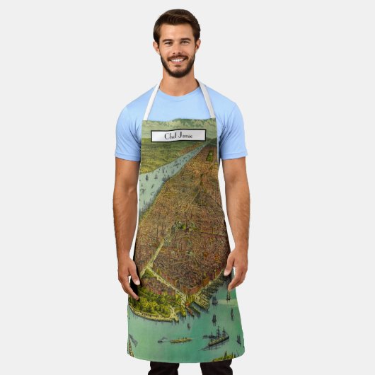 Antiek New York City Bird's Eye Uitzicht Map Schort (Gedragen)