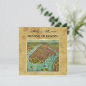 Antiek New York City Map Distsed BG SQ Wedding Kaart (Staand voorkant)