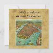 Antiek New York City Map Distsed BG SQ Wedding Kaart (Voorkant)
