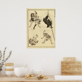 Antiek Ninja & Samurai Manga door Katsushika Hokus Poster (Keuken)