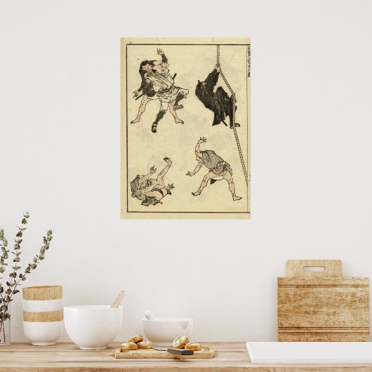 Antiek Ninja & Samurai Manga door Katsushika Hokus Poster (Keuken)