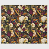 Antiek Nostalgisch Anemone en Rozen Patroonzwart Cadeaupapier (Vlak)