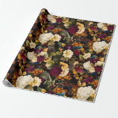 Antiek Nostalgisch Anemone en Rozen Patroonzwart Cadeaupapier (Uitgerold)