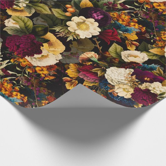 Antiek Nostalgisch Anemone en Rozen Patroonzwart Cadeaupapier (Hoek)