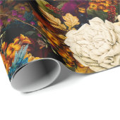 Antiek Nostalgisch Anemone en Rozen Patroonzwart Cadeaupapier (Rol Hoek)