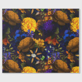 Antiek Nostalgisch Paars Geel Bloempatroon Cadeaupapier (Vlak)