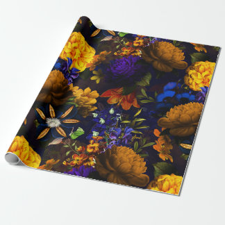 Antiek Nostalgisch Paars Geel Bloempatroon Cadeaupapier