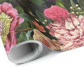 Antiek Nostalgisch Redouté Peonies Patroon zwart Cadeaupapier (Rol Hoek)