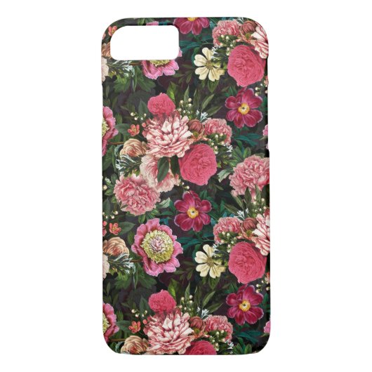 Antiek Nostalgisch Redouté Peonies Patroon zwart Case-Mate iPhone Case (Achterkant)