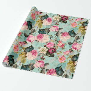 Antiek Nostalgisch Redouté Rozen Patroon mint Cadeaupapier