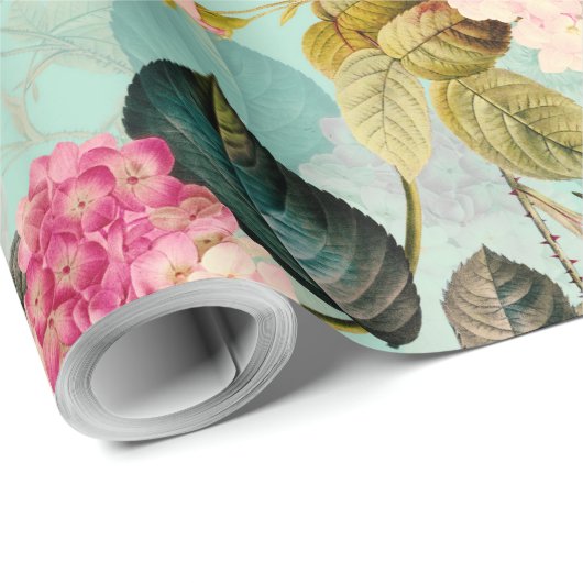 Antiek nostalgisch Redouté Rozen Patroonmunt Cadeaupapier (Rol Hoek)