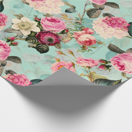 Antiek nostalgisch Redouté Rozen Patroonmunt Cadeaupapier (Hoek)