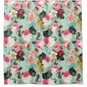 Antiek nostalgisch Redouté Rozen Patroonmunt Douchegordijn (Voorkant)