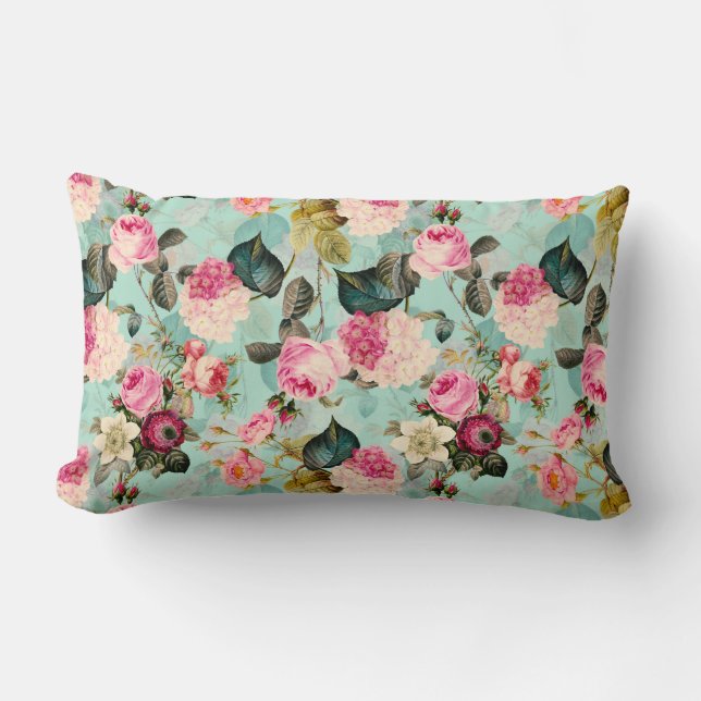 Antiek nostalgisch Redouté Rozen Patroonmunt Kussen (Voorkant)