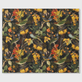 Antiek Nostalgische Redouté Flowers en Birds black Cadeaupapier (Vlak)