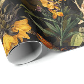 Antiek Nostalgische Redouté Flowers en Birds black Cadeaupapier (Rol Hoek)