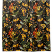 Antiek Nostalgische Redouté Flowers en Birds black Douchegordijn (Voorkant)