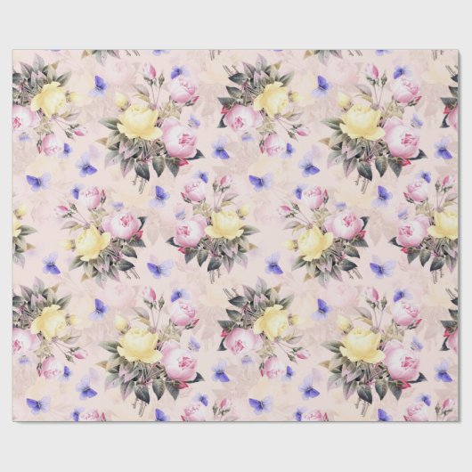 Antiek Nostalgische Redouté-Rozen Bloemkokers Cadeaupapier (Vlak)