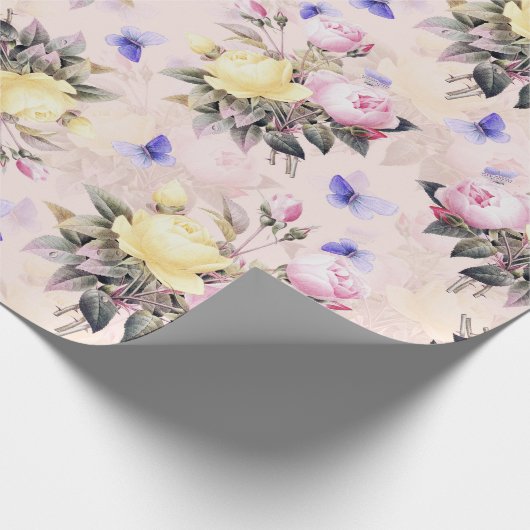 Antiek Nostalgische Redouté-Rozen Bloemkokers Cadeaupapier (Hoek)