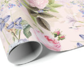 Antiek Nostalgische Redouté Rozen boeketten op roz Cadeaupapier (Rol Hoek)