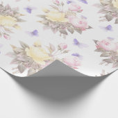 Antiek Nostalgische Redouté Rozen boeketten op wit Cadeaupapier (Hoek)