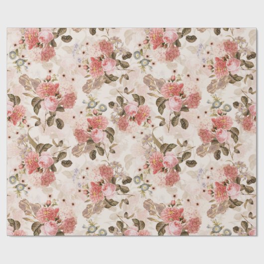 Antiek Nostalgische Redouté Rozen Patroon sepia Cadeaupapier (Vlak)
