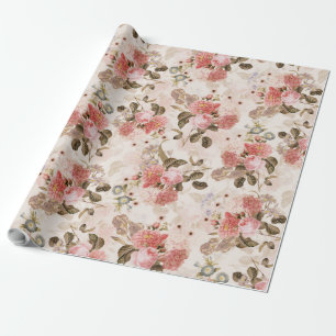 Antiek Nostalgische Redouté Rozen Patroon sepia Cadeaupapier