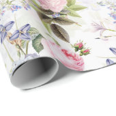 Antiek Nostalgische Redouté Rozen Patroon wit Cadeaupapier (Rol Hoek)