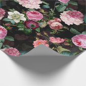 Antiek nostalgische Rozen Patroonzwart Cadeaupapier (Hoek)
