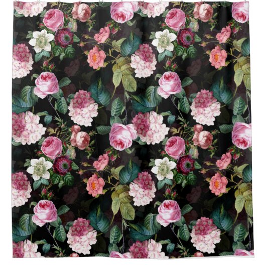 Antiek nostalgische Rozen Patroonzwart Douchegordijn (Voorkant)