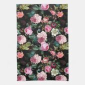 Antiek nostalgische Rozen Patroonzwart Theedoek (Verticaal)