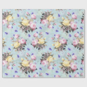 Antiek nostalgische Rozen van Redouté Patroonblauw Cadeaupapier (Vlak)