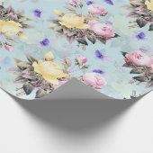 Antiek nostalgische Rozen van Redouté Patroonblauw Cadeaupapier (Hoek)