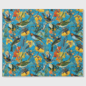 Antiek nostalgische Waterverf vogels en bloemen Cadeaupapier (Vlak)