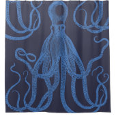 Antiek octopus blauw op blauw douchegordijn (Voorkant)