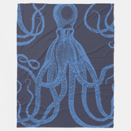 Antiek octopus blauw op blauw fleece deken