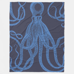 Antiek octopus blauw op blauw fleece deken