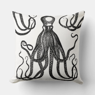 Antiek Octopus met Tentakels Zwart Kussen