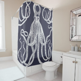 Antiek octopus op blauw douchegordijn