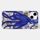 Antiek octopus op Blauwe Gouden Bloemen Case-Mate iPhone Case (Achterkant (horizontaal))